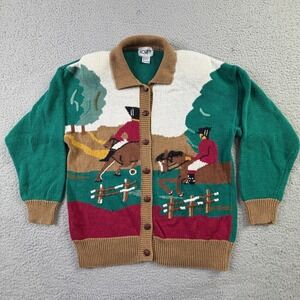 VTG 80s Koret Equestrian Horse Jumper Steeplechase Cardigan Sweater Womens Large